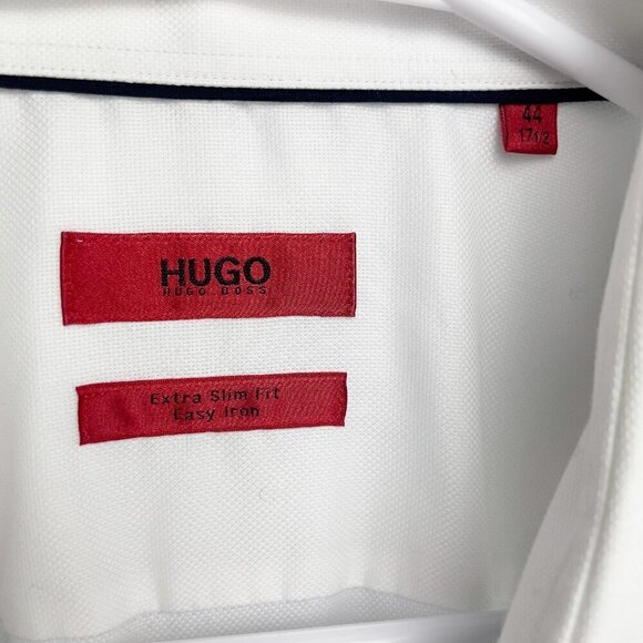 HUGO BOSS HUGO Esmo Extra Slim Fit Contrast Placket White Shirt Size US 17.5 - Picture 10 of 10